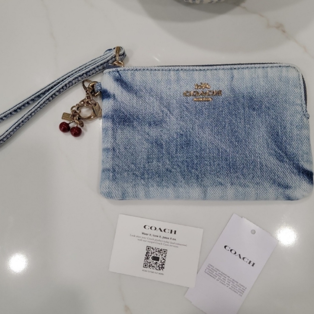 Coach Denim Corner Wristlet With Charms - Picture 3 of 10